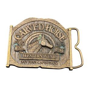 Vintage Carved Horse Western Wear Belt Buckle